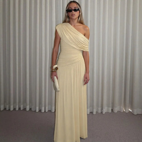 Load image into Gallery viewer, Incline Shoulder Backless Sexy Maxi Dress Women Summer New Fashion Sleeveless Pleated Ruched Club Party Long Dress
