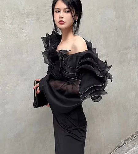 Solid Spliced Button Loose Chic Blouse For Women O Neck Long Sleeve Temperament Patchwork Ruffle Shirts Female New