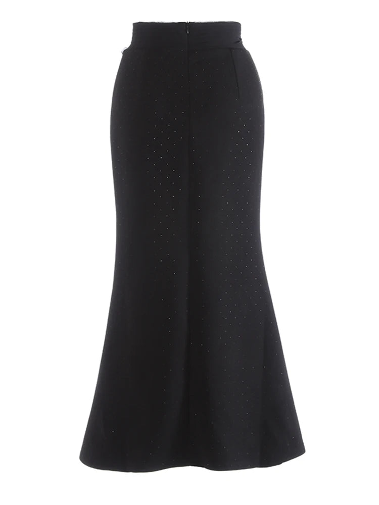 High Waist Black 3d Flower Rhinestones Elegant  Mermaid Half-body Skirt Women Fashion Tide New Spring Autumn 20251DJ1270