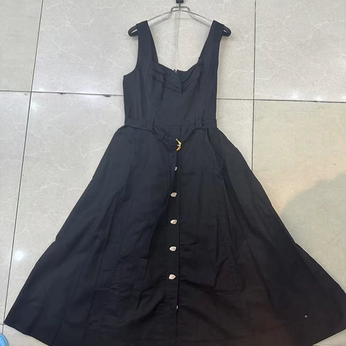 Load image into Gallery viewer, Solid Patchwork Belt Dresses For Women Square Collar Sleeveless High Waist Casual A Line Dress Female Fashion New
