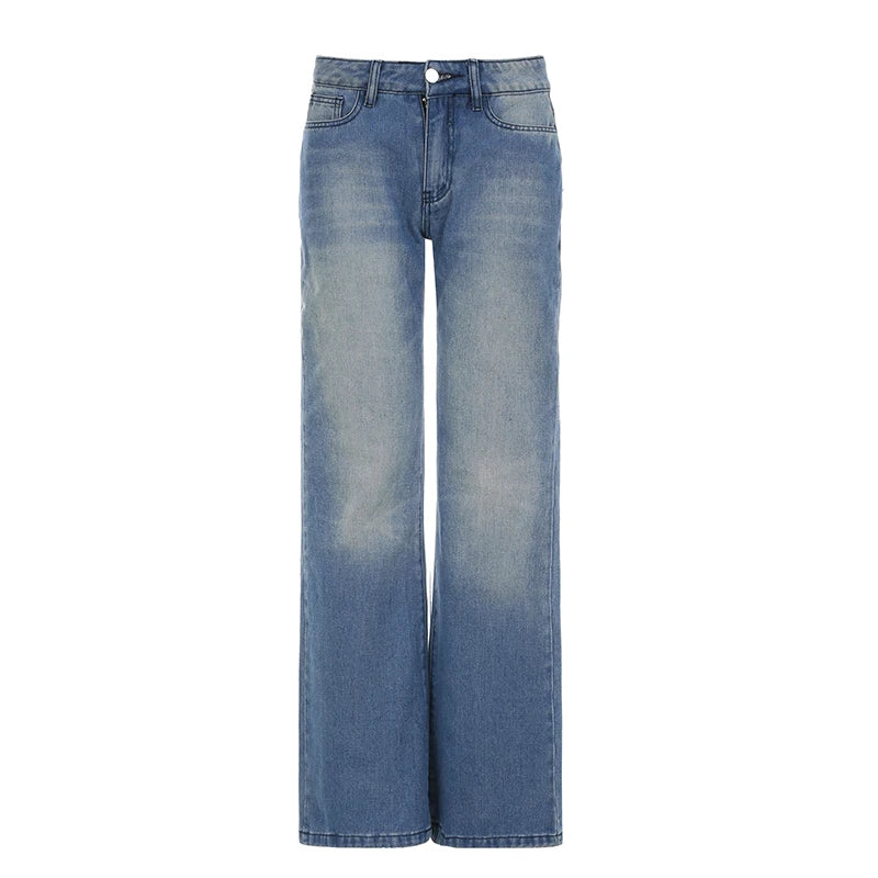 Casual Washed Stright Leg Denim Trousers Fashion Long Jeans Lady Basic Low Rise Daily Bottoms Street Style Capris New