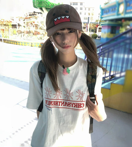 Japanese Y2k Letter Print T-shirt 2000s Aesthetics Oversized Tops Vintage Harajuku Short Sleeve Tee Shirt American Retro