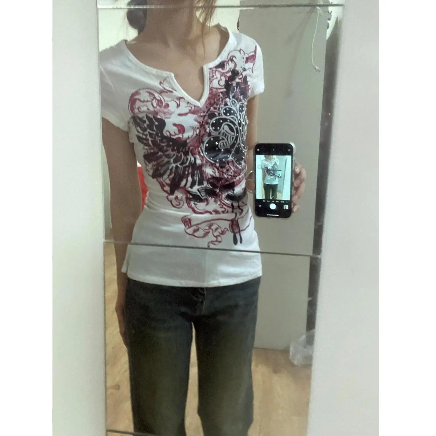 Summer Woman T Shirts 2024 Ropa Mujer V-neck Print Short Sleeve Camisetas Y2k Tops Korean Tees Tunic Fashion Casual T-shirts