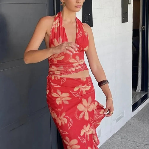 Load image into Gallery viewer, Halter Deep V Neck Ruffled Sexy Maxi Dress For Women Fashion Sleeveless Backless High Waist Bodycon Club Printed Dress
