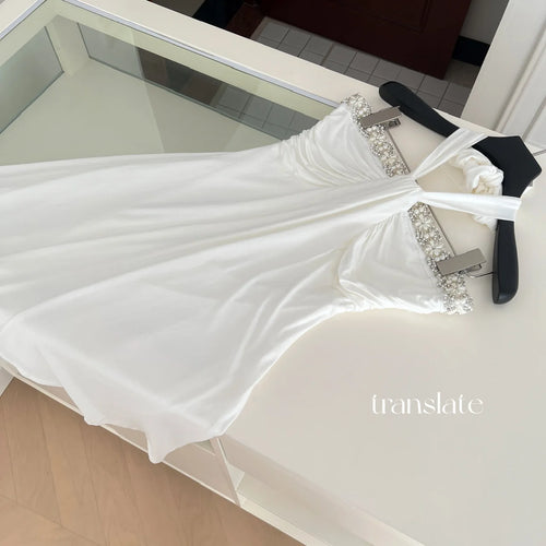 Load image into Gallery viewer, Summer French White Pearl Strapless Bandage Backless Short Dresses Women Vintage Elegant Sexy Club Sleeveless Party Dress Ladies
