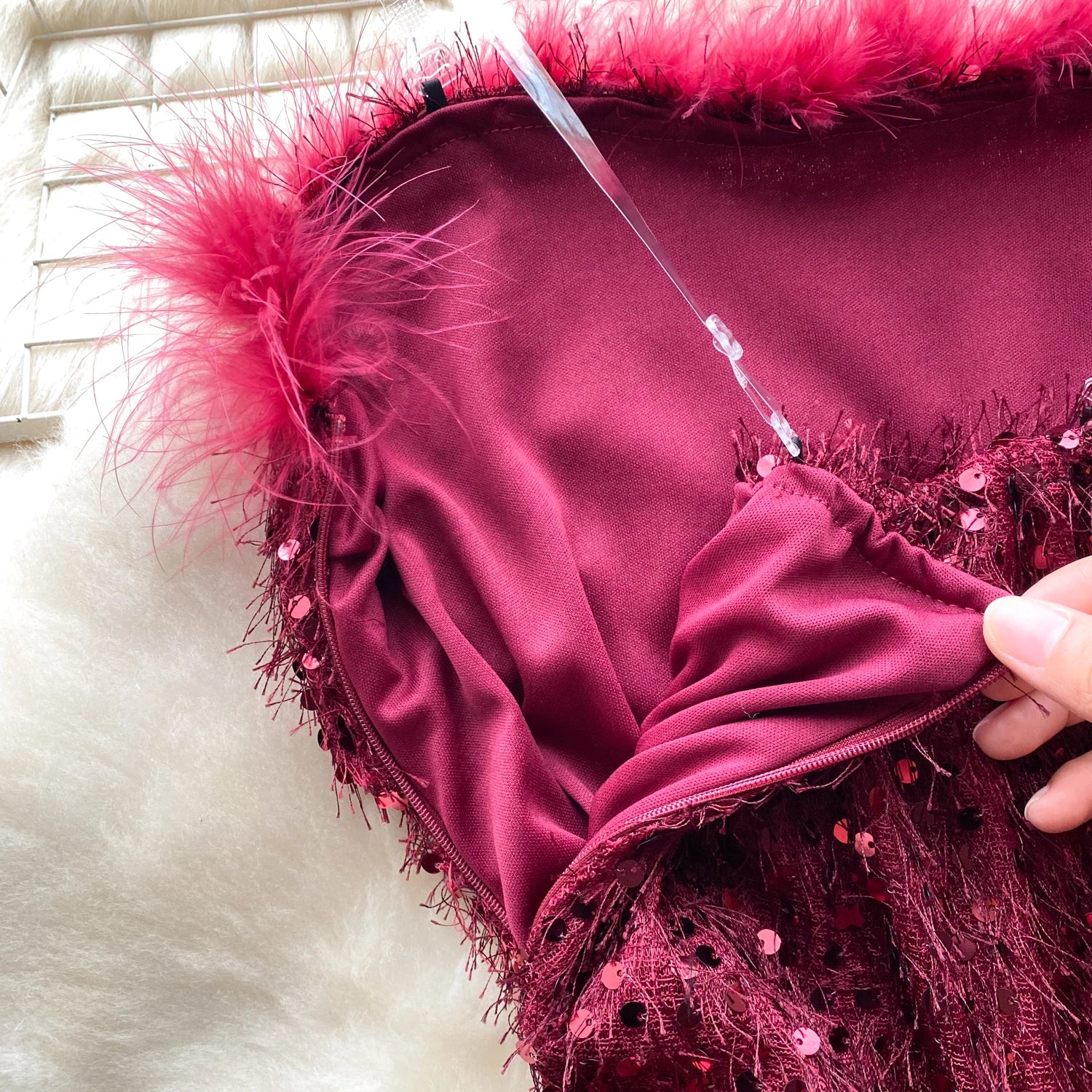 Black Sequin Plush Slim Mini Dress Women Christmas New Year Party Luxury Celebrity Evening Strapless Dress Sexy Club Red Dresses