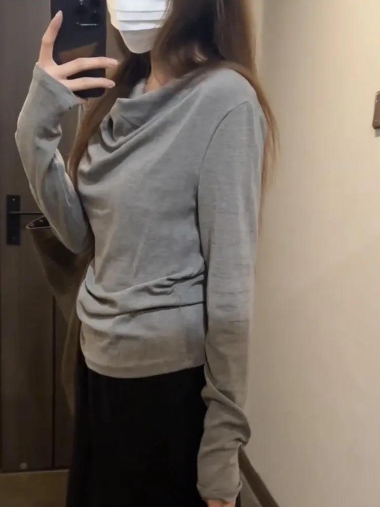 Korean Chic Vintage Solid Simple Tshirts Loose Grunge Women Y2k Aesthetic T-shirts Casual Bottoming All Match Tee Shirts Femme