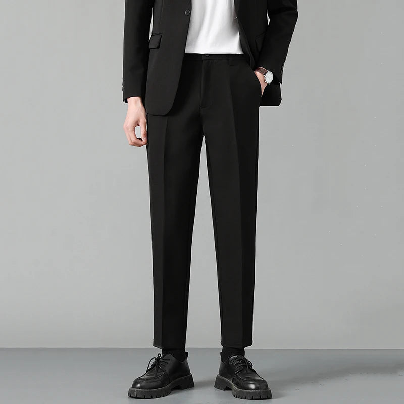 Summer Korean Style Men's Suit Pants Slim Center Line Casual Menwear Straight-leg Male Loose Bottom Simple 9C6764