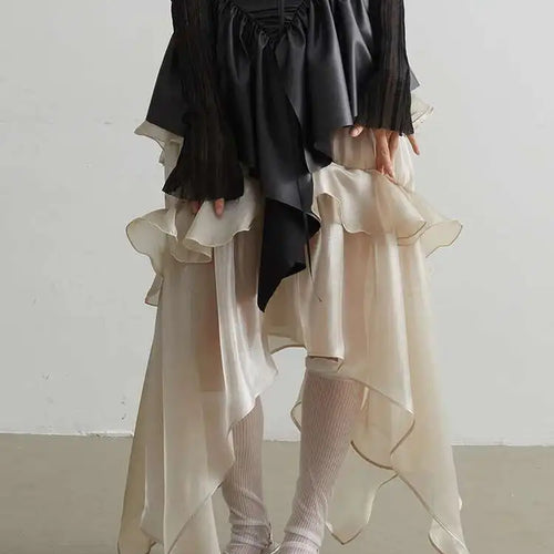 Load image into Gallery viewer, High Elastic Waist Champagne Glossy Irregular Ruffles Elegant Skirt Women Fashion Tide New Spring Autumn 2025 1DH2124
