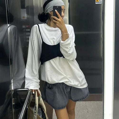 Load image into Gallery viewer, Two-piece Long Sleeve Top Oversized T Shirts for Woman Cozy Asian Style Clothes Fall 2024 P71-CE36
