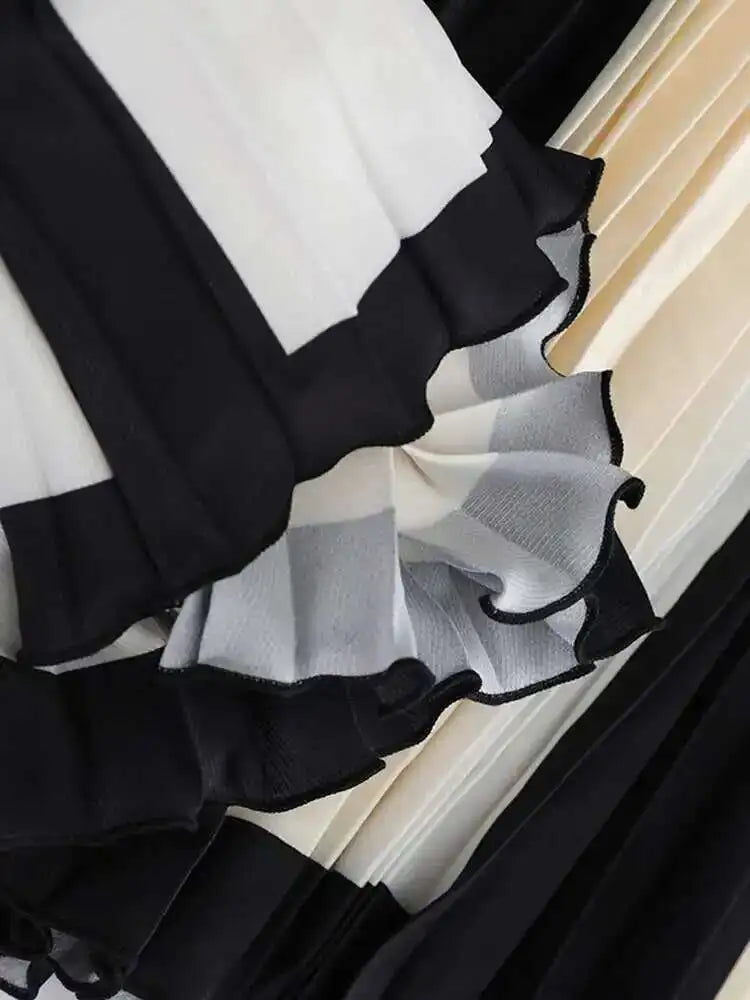 High Waist Beige Color-block Irregular Pleated Elegant Half-body Skirt Women Fashion Tide New Spring Autumn 2025 1DH6510