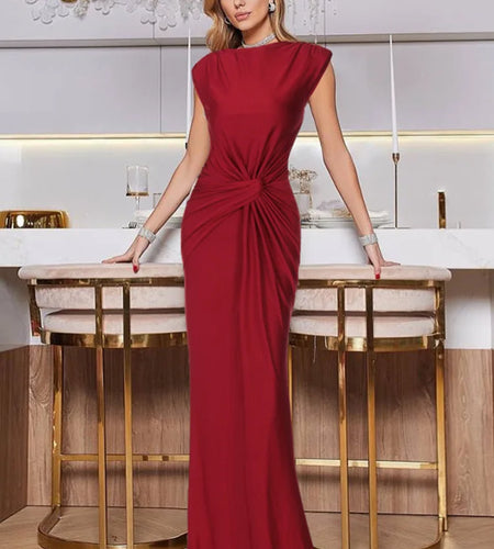 Sleeveless Ruched Sexy Maxi Dress For Women Gown Fashion Solid O Neck High Waist Bodycon Club Long Dress Vestido