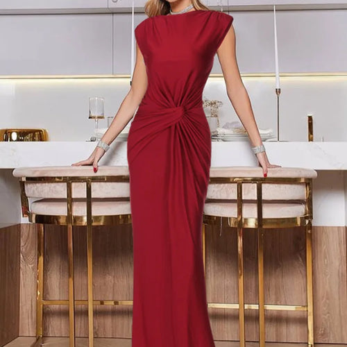 Load image into Gallery viewer, Sleeveless Ruched Sexy Maxi Dress For Women Gown Fashion Solid O Neck High Waist Bodycon Club Long Dress Vestido

