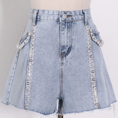 Load image into Gallery viewer, Korean Patchwork Pearl Short Pants For Women High Waist Solid Minimalist Denim Shorts Female Fashion Clothes Summer
