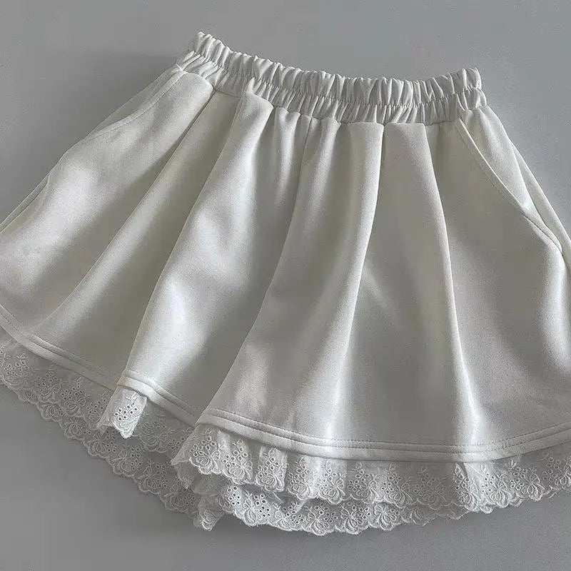 Black White High Waist Slim Mini Pleated Shorts 2024 Spring Summer Fashion Ladies Sweet Gray Lace Shorts For Women Clothes Trend