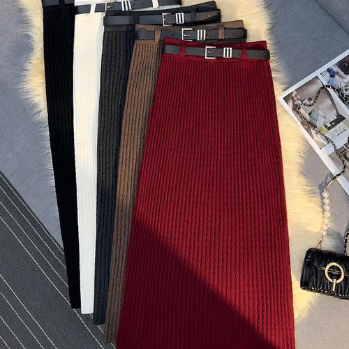 Load image into Gallery viewer, Women's Solid Elegant Office Lady Knitted Long Skirt Retro High Waist Party Wrap Hip Pleated Skirt 2024 Autumn Winter Simplicity
