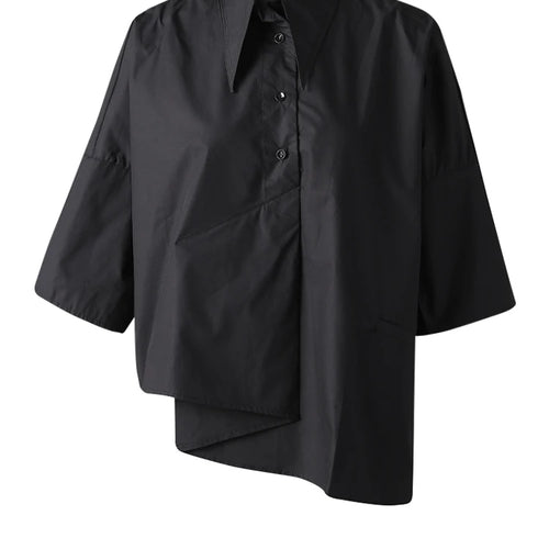 Load image into Gallery viewer, Women White Irregular Hem Pocket Big Size Blouse New Lapel Half Sleeve Shirt Fashion Tide Spring Summer 2025 CPG3166
