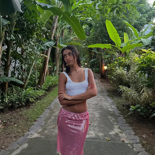 Load image into Gallery viewer, Sequin Summer Beach Sexy Skirt Women Elegant Sparkle High Waist A-line Skirts Female Pink Vacation Club Party Skirt
