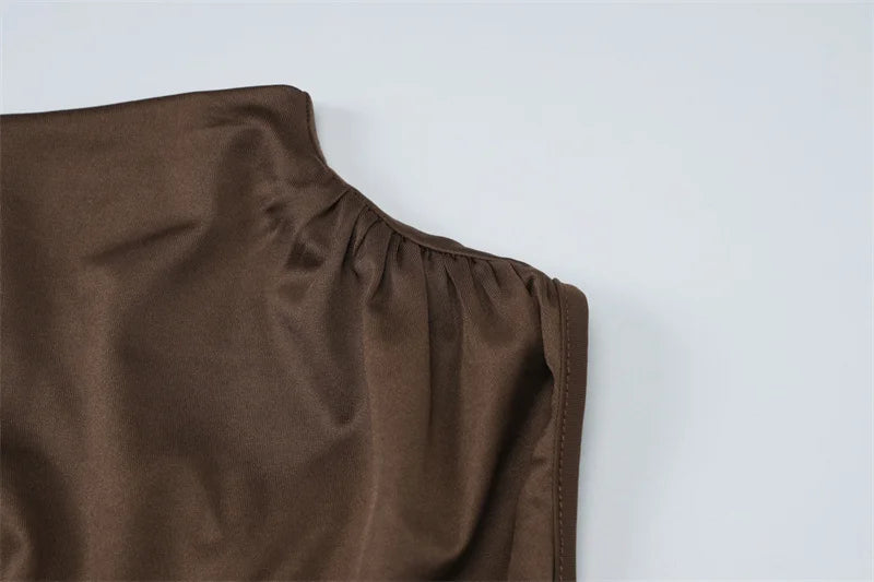 Summer Ruched Split Maxi Dress Women Gown Fashion Solid O Neck Sleeveless High Waist Tank Dress 2025 New Dresses