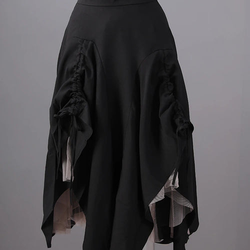 Load image into Gallery viewer, High Elastic Waist Black Drawstring Mesh Irregular A-line Half-body Skirt Women Fashion Tide New Spring Autumn 2025 2Q1136
