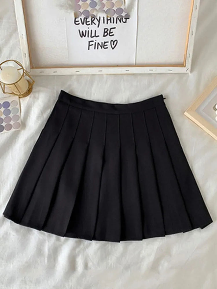 Black Skirt Female Summer High Waist gothic Anti-Glare A-Line Pleated Skirt Short Skirt Purple Ins Tide Ulzzang Skirt