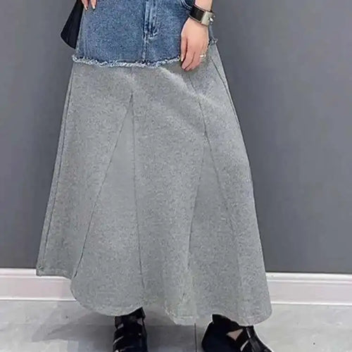 Load image into Gallery viewer, High Waist Black Gray Denim Color-block Midi A-line Half-body Skirt Women Fashion Tide New Spring Autumn 2025 1DH5217
