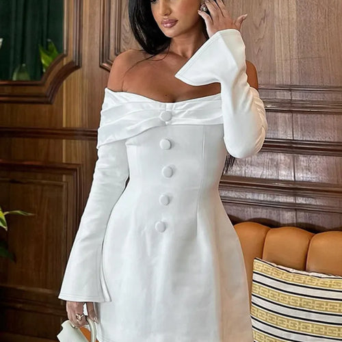 Load image into Gallery viewer, Fashion Long Sleeve Button Bodycon Women Dress 2024 Autumn New Skirt Sexy Slim One Shoulder Party Club Evening Dress
