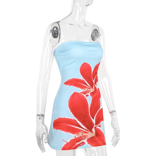 Load image into Gallery viewer, Strapless Backless Print Dress For Women Fashion Patchwork Off-shoulder Sleeveless Bodycon Club Party Print Mini Dress
