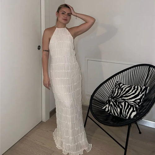 Load image into Gallery viewer, Halter Backless Sexy Maxi Dress For Women Spring Summer New Lace-up Sleeveless Pleated Beach Holiday Long Dress Elegant
