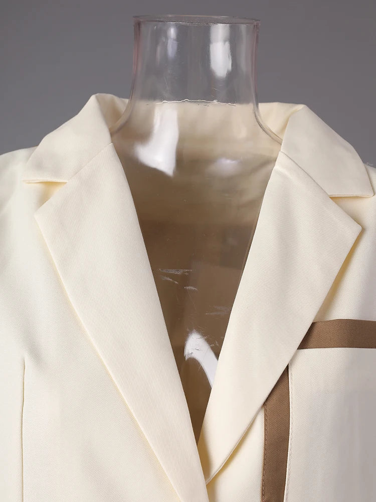 Women Beige Color-block Back Button Big Size Blazer New Lapel Long Sleeve Jacket Fashion Tide Spring Autumn 2025 30A3069