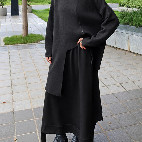 Load image into Gallery viewer, High Elastic Waist Black Irregular Hem Pocket A-line Half-body Skirt Women Fashion Tide New Spring Autumn 2025 1DJ0942
