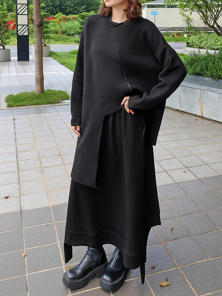 High Elastic Waist Black Irregular Hem Pocket A-line Half-body Skirt Women Fashion Tide New Spring Autumn 2025 1DJ0942