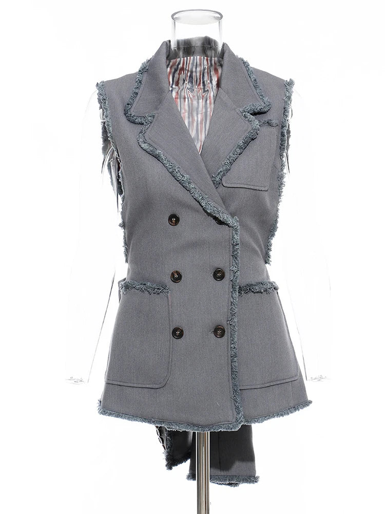 Women Two Ways Wear Tassels Striped Blazer New Lapel Long Sleeve Loose Fit Jacket Fashion Tide Spring Autumn 2025  JX643