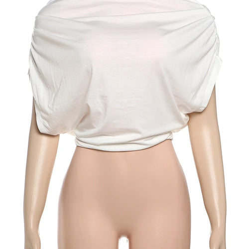 Load image into Gallery viewer, One Shoulder Leisure t-Shirt Women Folds Solid Skinny Loose Summer New Trend Simple Classic Versatile Street Daily Tops
