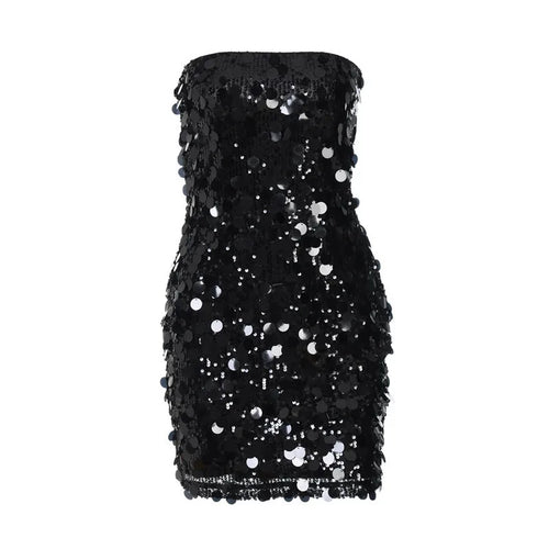 Load image into Gallery viewer, Sequins Strapless Backless Sexy Mini Dress For Women Robe Fashion Off-shoulder Sleeveless Sparkle Shiny Club Dress
