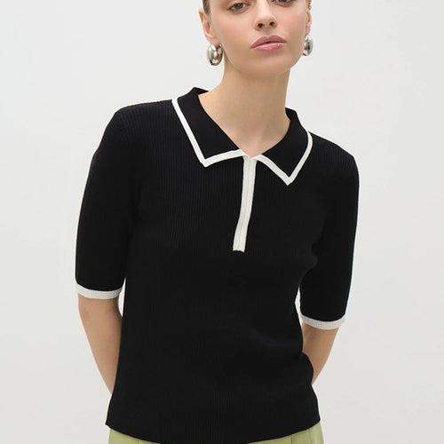 Load image into Gallery viewer, Short Sleeve Knit T-shirt Women Sweater Pullovers Summer Female Patchwork Ribbed Lapel Slim Knitted Tops Sweaters
