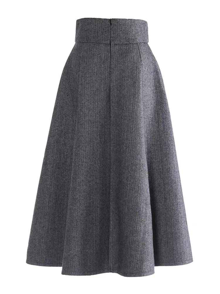 Solid Patchwork Lace Up Vintage Skirts For Women High Waist Temperament Elegant Spliced Folds Skirt Female Fashion