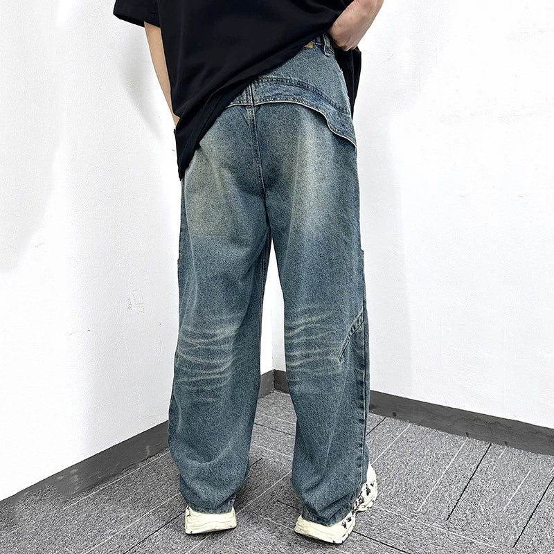 Men's Jeans New High Street American Style Splicing Design Niche Casual Distressed Trendy Worn-out Male Trousers 9W1770