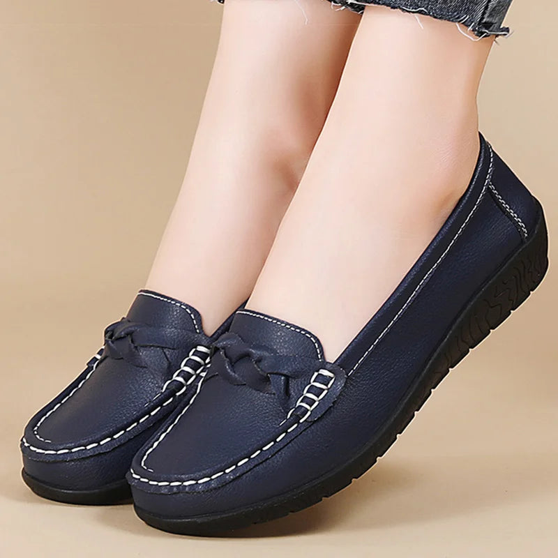 Woman Shoes Slip-on Flat Shoes With Soft Leather Loafers Women's 2025 New Flats Casual Shoes Women Footwear White Zapatos Mujer