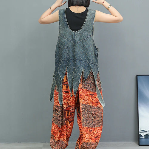 Load image into Gallery viewer, High Waist Blue Denim Irregular Printed Casual Overalls Jeans New Women Trousers Fashion Tide Spring Autumn 2025 1DJ1350
