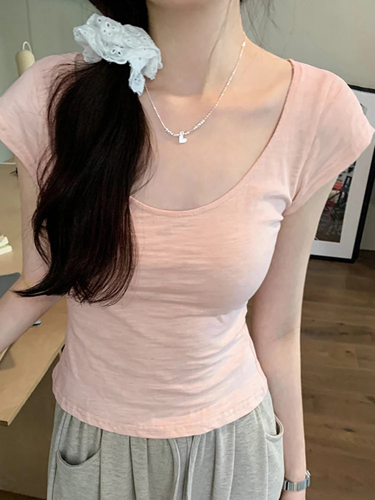 Summer Basic O-neck Office Ladies Casual Female T-shirts Korean Slim Solid Color Fashion Knitting Straight Women T-shirts