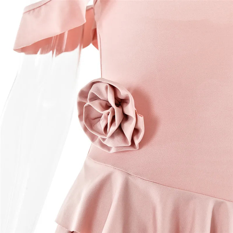 Elegant Ruffle Sexy Maxi Dress Women Spaghetti Strap Flower Sleeveless Backless High Split Club Party Evening Dress