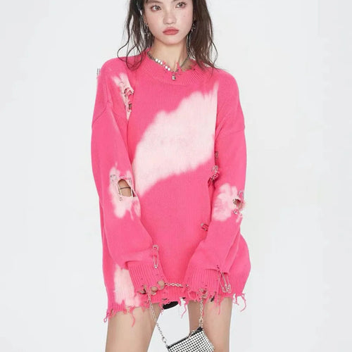 Load image into Gallery viewer, Tie Dye Pins Ripped Holes Knitting Sweaters Hip Hop Streetwear Pullover 2025 Harajuku Loose Black Tops Vintage Jumpers
