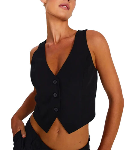 Vest Waistcoat for Women y2k Clothes Solid Color Slim Fit V Neck Sleeveless Button Down Crop Top Fashion Outwear Gilet