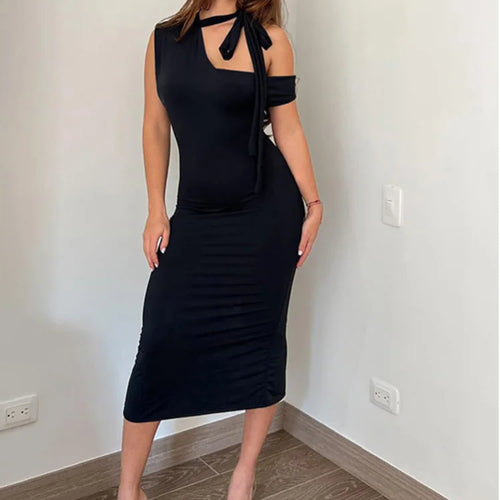 Load image into Gallery viewer, Elegant Sleeveless Irregular Tie Dress for Women, High End, Slim, Lace Up, Single Sleeve, Split, Summer, New, 2024
