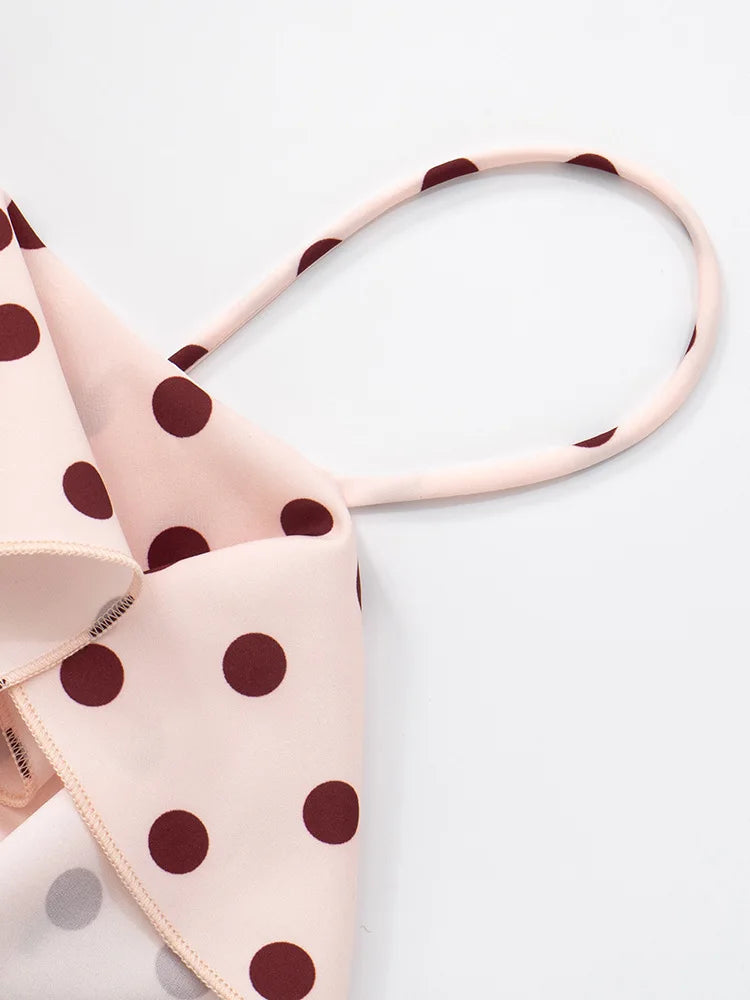 Rose Polka Dot Maxi Dress For Women Gown Spaghetti Strap Off-shoulder Sleeveless Backless Elegant Evening Club Dress