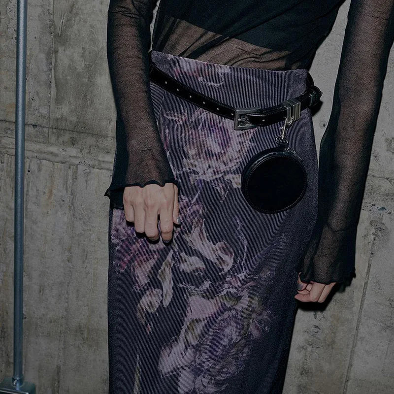 Vintage Flowers Printed Y2K Long Skirt Grunge Aesthetic Gothic Bodycon Women Skirt Side Split Elegant Dark Academia