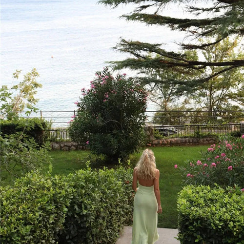 Load image into Gallery viewer, Deep V Neck High Split Maxi Dress For Women Gown Halter Flower Backless Sleeveless Bodycon Knit Long Dress Elegant
