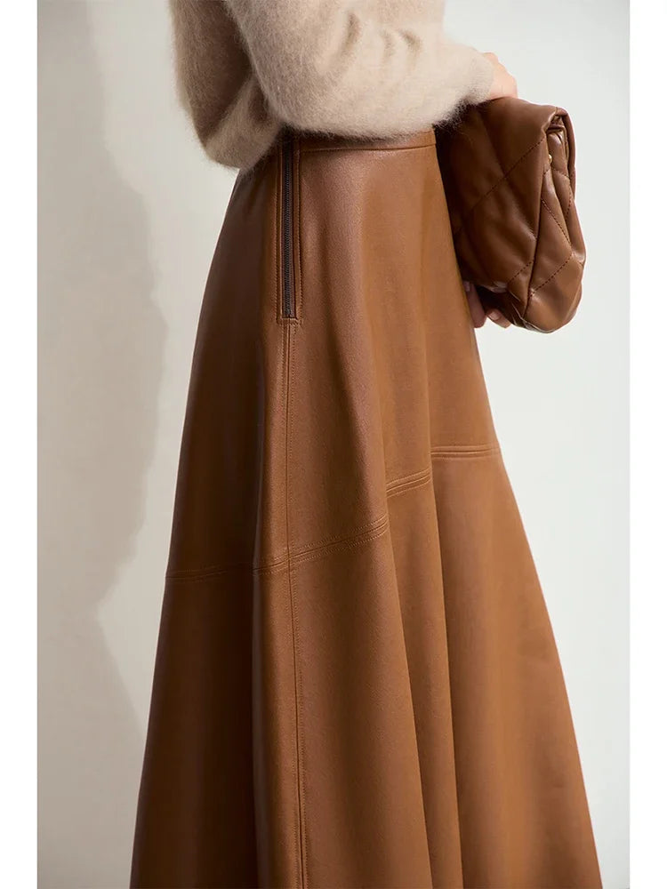 Minimalist Elegant Commuter Environmentally Friendly PU Leather Skirt 2024 Winter New Women's Loose A-shaped Skirt 12444181