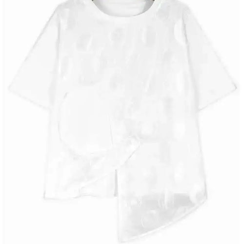 Load image into Gallery viewer, Women Black Dot Irregular Hem Big Size Casual T-shirt New Round Neck Short Sleeve Fashion Tide Spring Summer 2025 1DH9968
